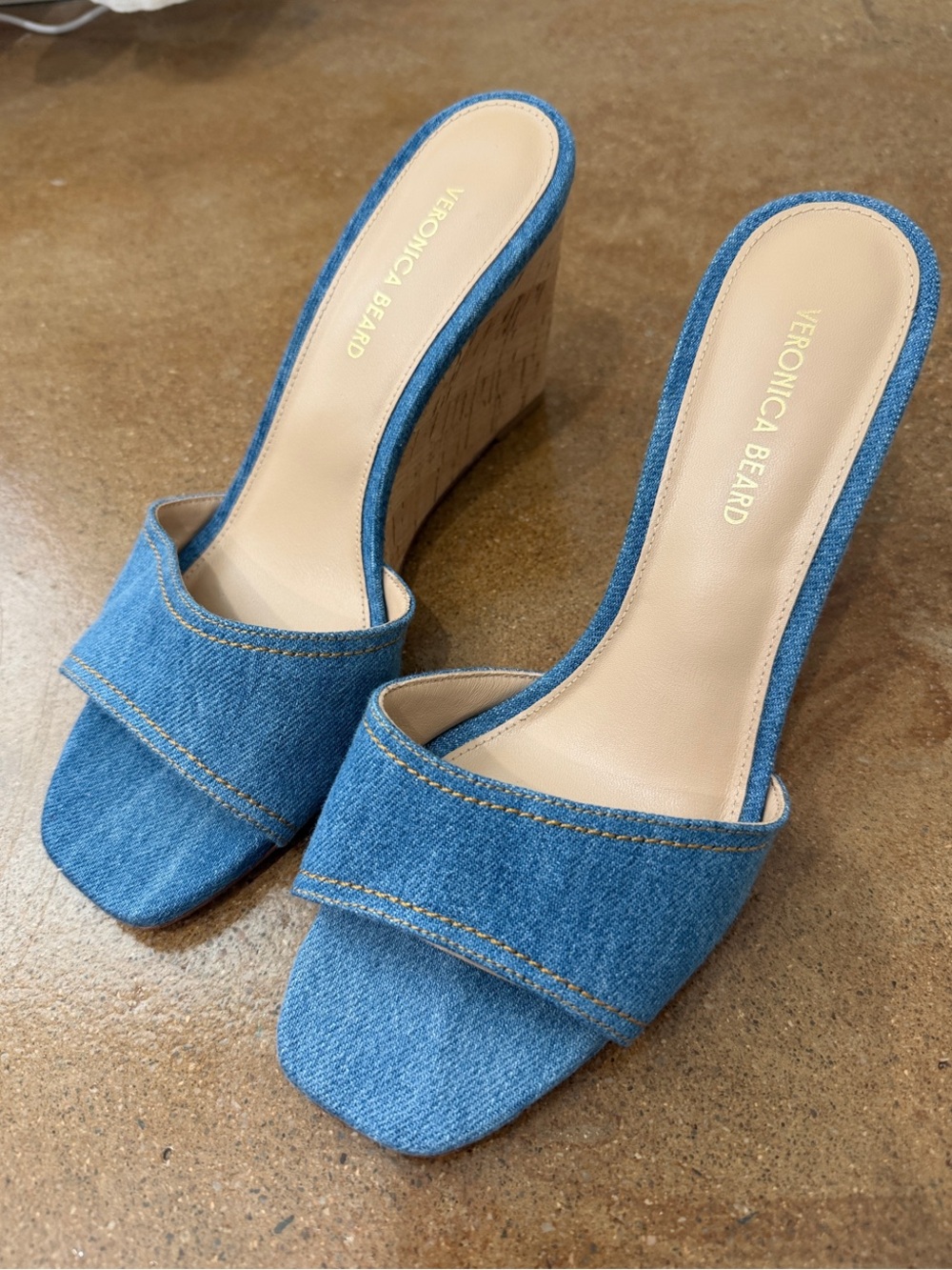 Veronica Beard Ellen Denim Cork Wedge Sandals Blue Women’s Size 6M